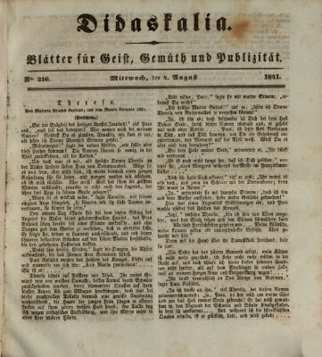 Didaskalia Mittwoch 4. August 1841