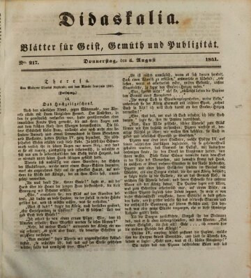 Didaskalia Donnerstag 5. August 1841