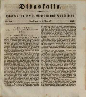 Didaskalia Freitag 6. August 1841