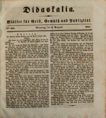 Didaskalia Montag 9. August 1841