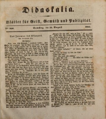 Didaskalia Samstag 14. August 1841