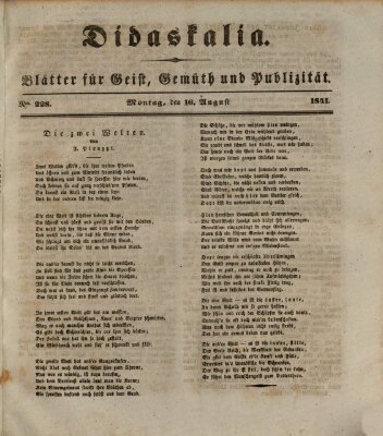 Didaskalia Montag 16. August 1841