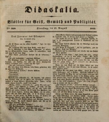 Didaskalia Dienstag 17. August 1841