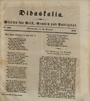 Didaskalia Mittwoch 18. August 1841