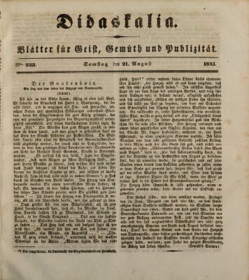 Didaskalia Samstag 21. August 1841