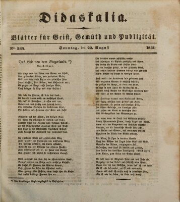 Didaskalia Sonntag 22. August 1841