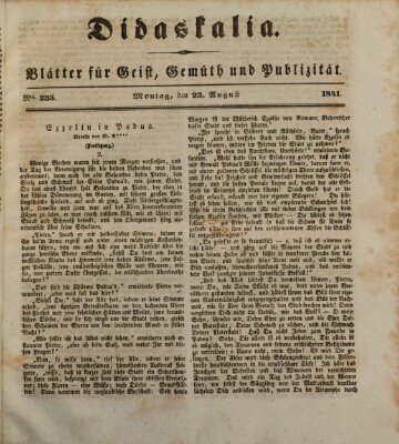 Didaskalia Montag 23. August 1841