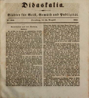 Didaskalia Dienstag 31. August 1841