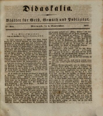 Didaskalia Mittwoch 1. September 1841