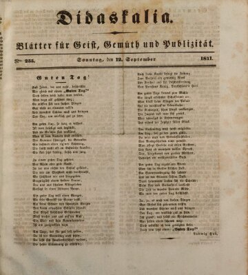 Didaskalia Sonntag 12. September 1841