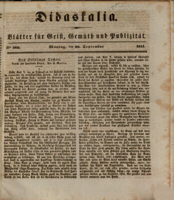 Didaskalia Montag 20. September 1841