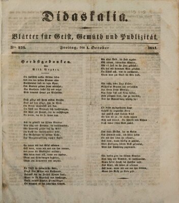 Didaskalia Freitag 1. Oktober 1841