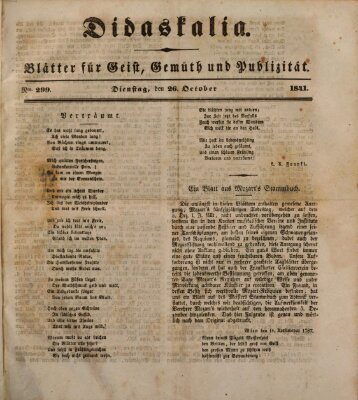 Didaskalia Dienstag 26. Oktober 1841