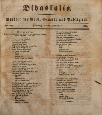 Didaskalia Freitag 29. Oktober 1841