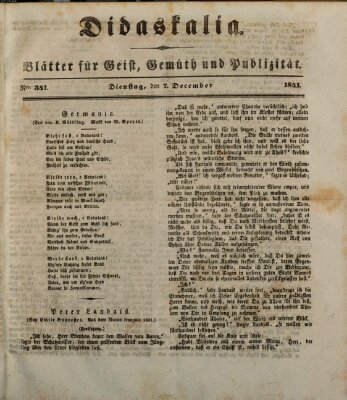 Didaskalia Dienstag 7. Dezember 1841