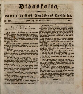 Didaskalia Freitag 10. Dezember 1841