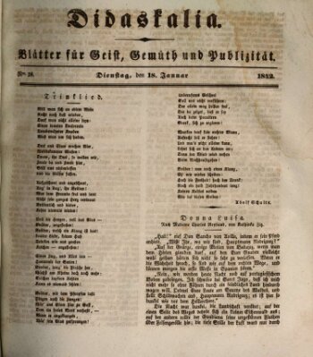 Didaskalia Dienstag 18. Januar 1842