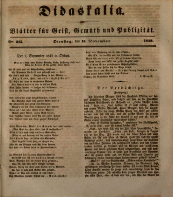 Didaskalia Dienstag 15. November 1842