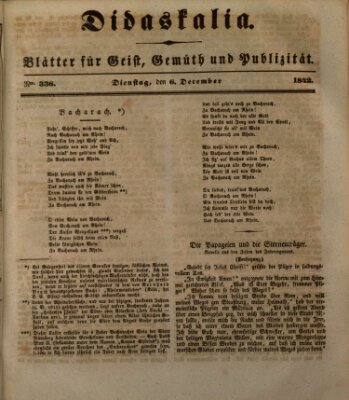 Didaskalia Dienstag 6. Dezember 1842