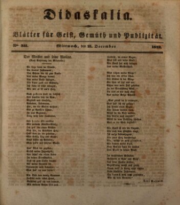 Didaskalia Mittwoch 21. Dezember 1842