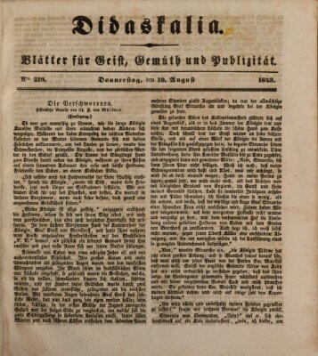 Didaskalia Donnerstag 10. August 1843