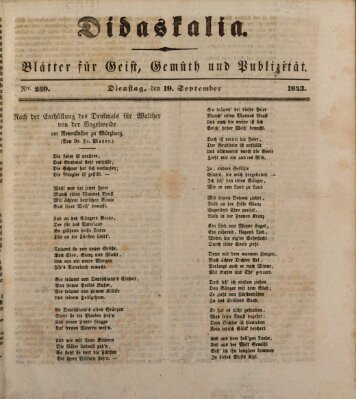 Didaskalia Dienstag 19. September 1843