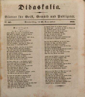 Didaskalia Donnerstag 28. Dezember 1843