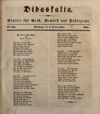 Didaskalia Montag 2. September 1844