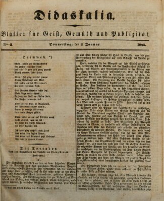 Didaskalia Donnerstag 2. Januar 1845