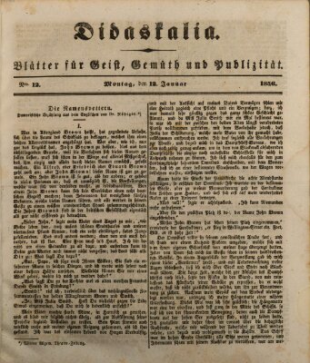 Didaskalia Montag 12. Januar 1846