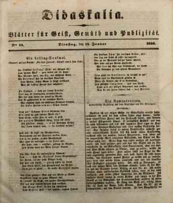 Didaskalia Dienstag 13. Januar 1846