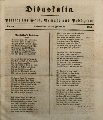 Didaskalia Mittwoch 18. Februar 1846