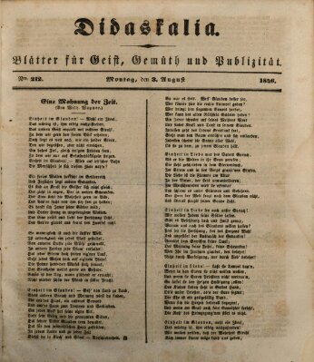 Didaskalia Montag 3. August 1846