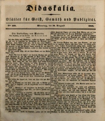 Didaskalia Montag 10. August 1846