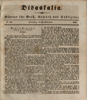 Didaskalia Freitag 12. Februar 1847