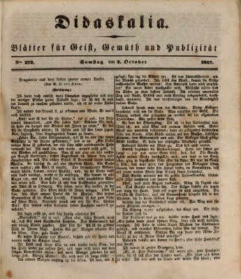 Didaskalia Samstag 2. Oktober 1847