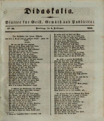 Didaskalia Freitag 4. Februar 1848