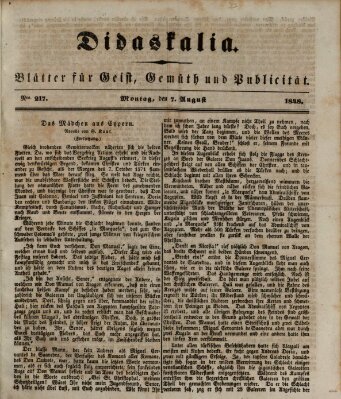 Didaskalia Montag 7. August 1848