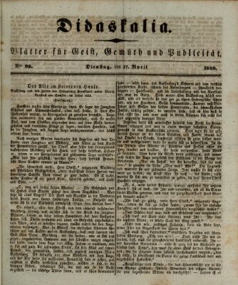 Didaskalia Dienstag 17. April 1849