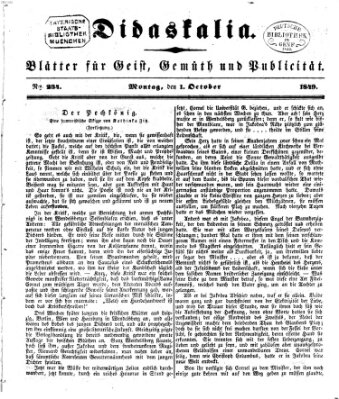 Didaskalia Montag 1. Oktober 1849