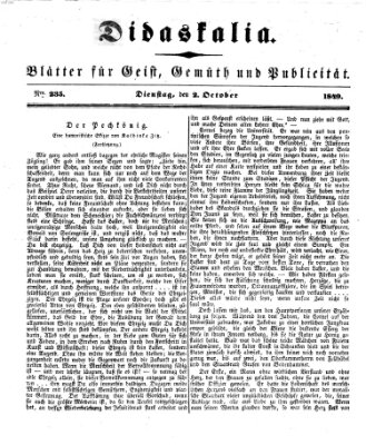 Didaskalia Dienstag 2. Oktober 1849