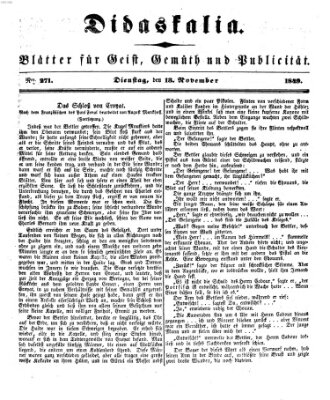 Didaskalia Dienstag 13. November 1849