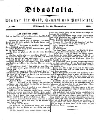 Didaskalia Mittwoch 28. November 1849