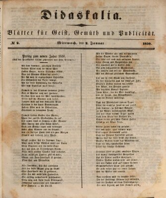 Didaskalia Mittwoch 2. Januar 1850