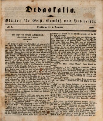 Didaskalia Freitag 4. Januar 1850