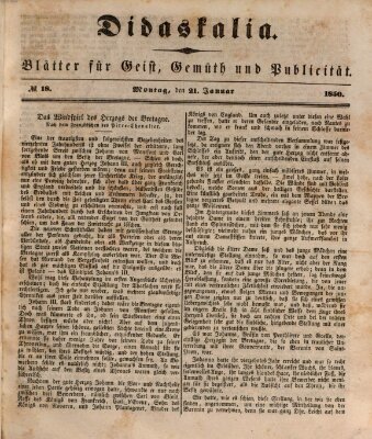 Didaskalia Montag 21. Januar 1850