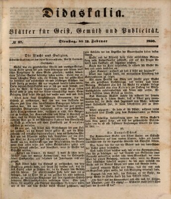 Didaskalia Dienstag 12. Februar 1850