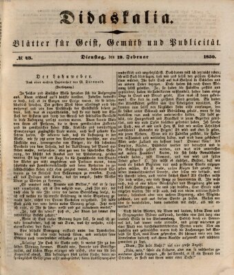 Didaskalia Dienstag 19. Februar 1850