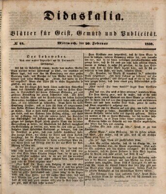 Didaskalia Mittwoch 20. Februar 1850