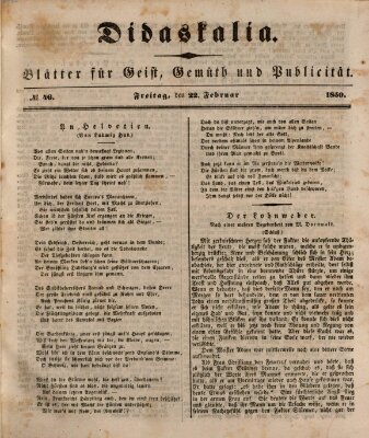 Didaskalia Freitag 22. Februar 1850